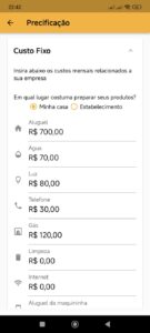 Esses são os custos que permanecem constantes independentemente da quantidade de produtos produzidos. Exemplos incluem aluguel, energia, água, manutenção de equipamentos e salários fixos de funcionários. Exemplo Prático: Se seus custos fixos mensais são R$ aplicativo de precificação de alimentos