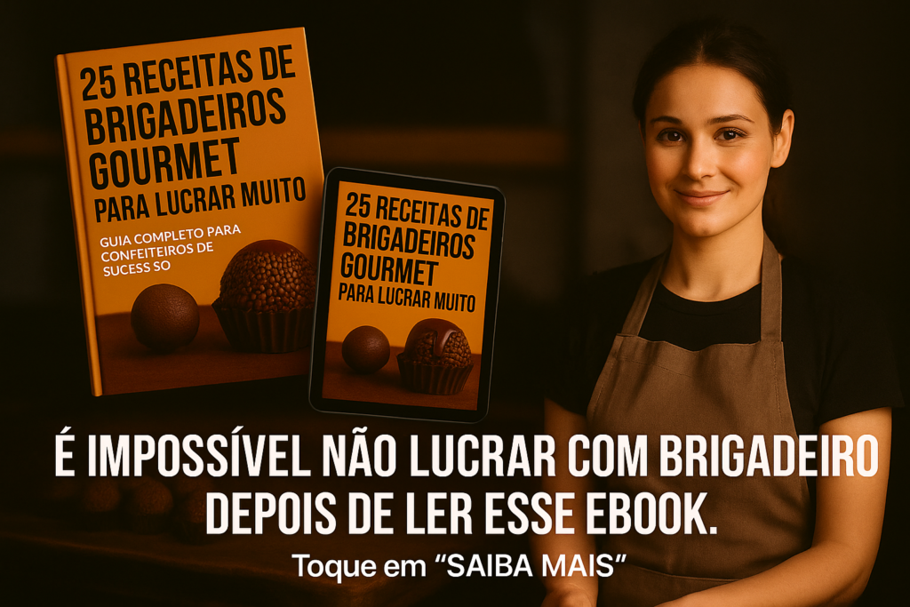 confeiteira lendo ebook para produção de brigadeiro.
